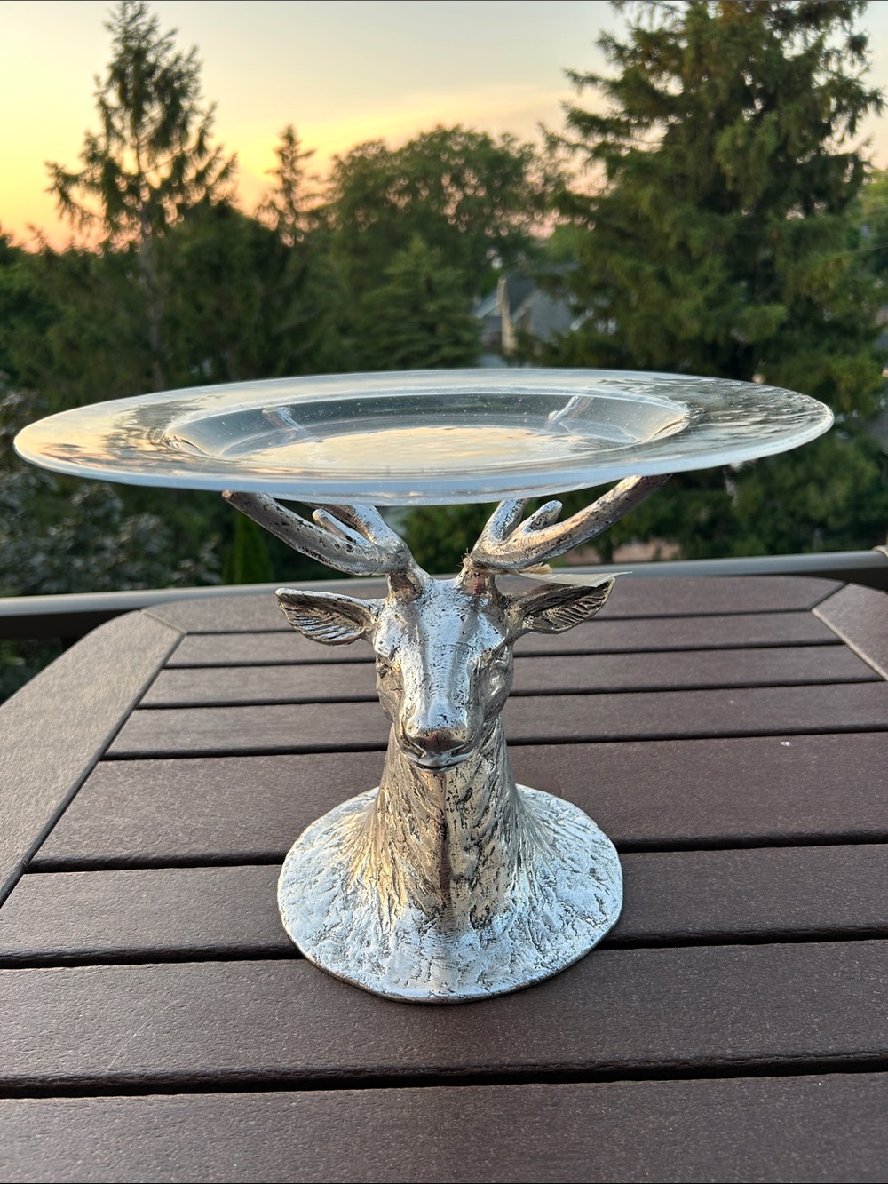 RARE Pottery Barn Stag Deer
Head Cake Stand Pedestal
Glass Platter Retired NWT